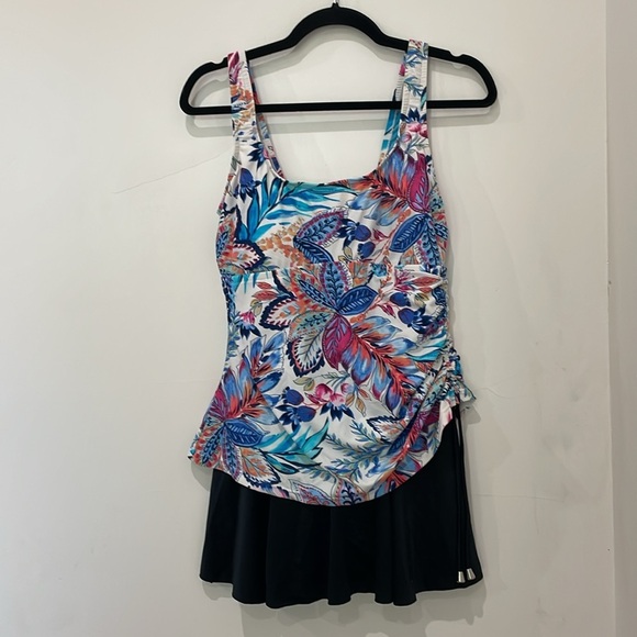 Azul by Maxine of Hollywood Tropical Floral Swim Dress Sz 10 One Piece Swimsuit - Picture 3 of 11